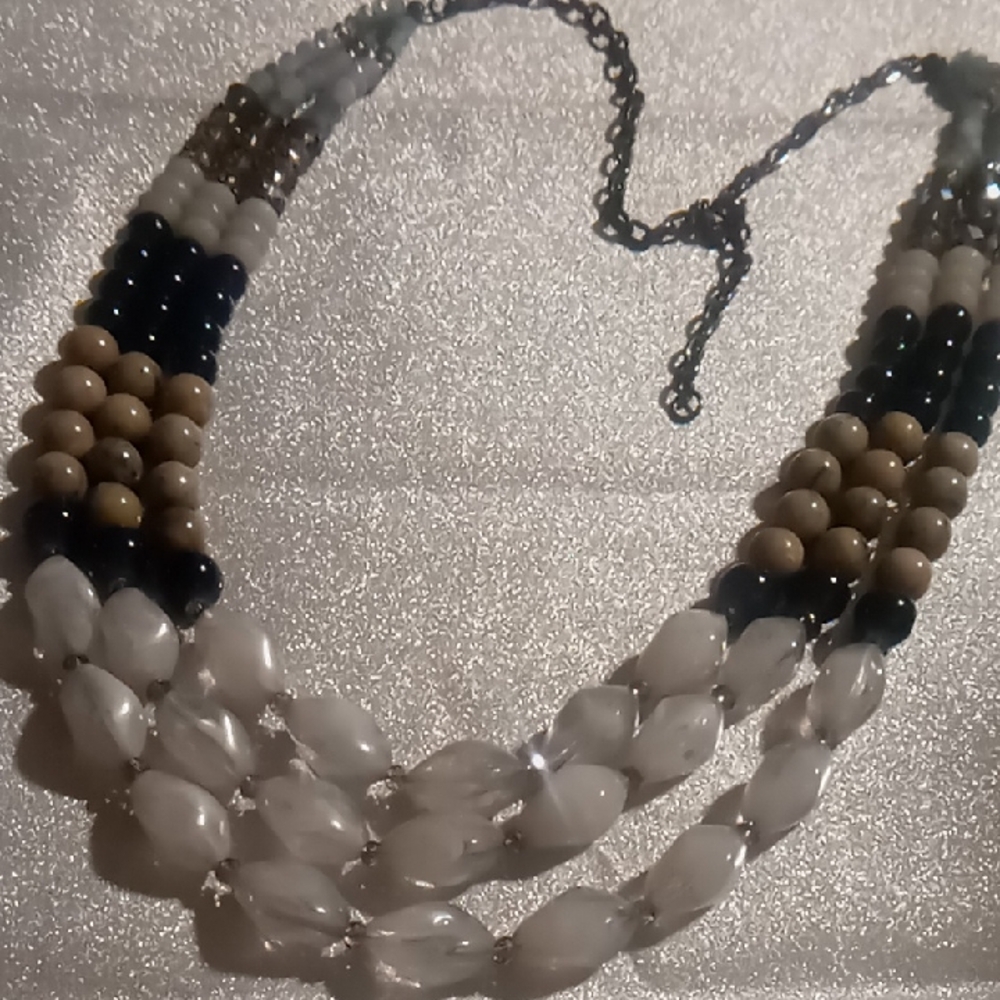 LOFT Navy Blue  and White  Glass & Crystal Beaded Layered Necklace.